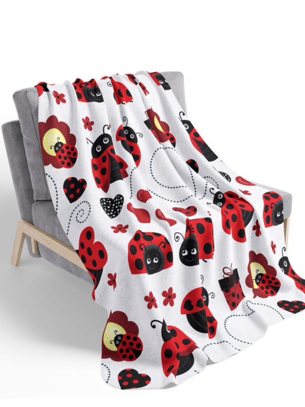 Plush Ladybug Throw Blanket - White and Red